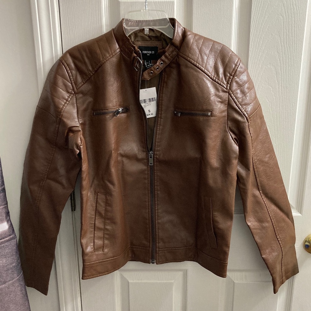 NWT Forever 21 Men's Brown Leather Jacket